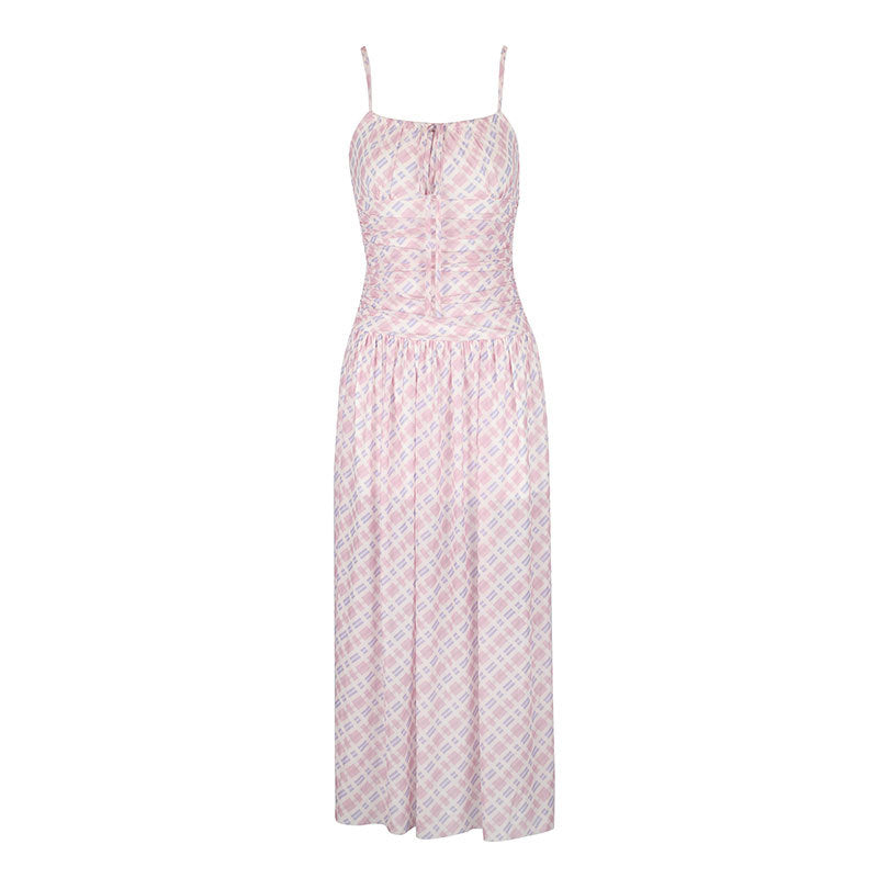 Damen Maxikleid mit Spaghettiträgern und eleganter Raffungen EB
