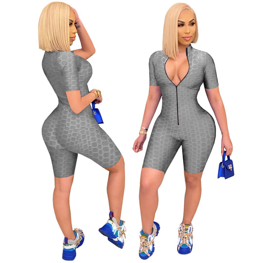 Damen Sportlicher Jumpsuit mit Reißverschluss und figurbetontem Schnitt EB