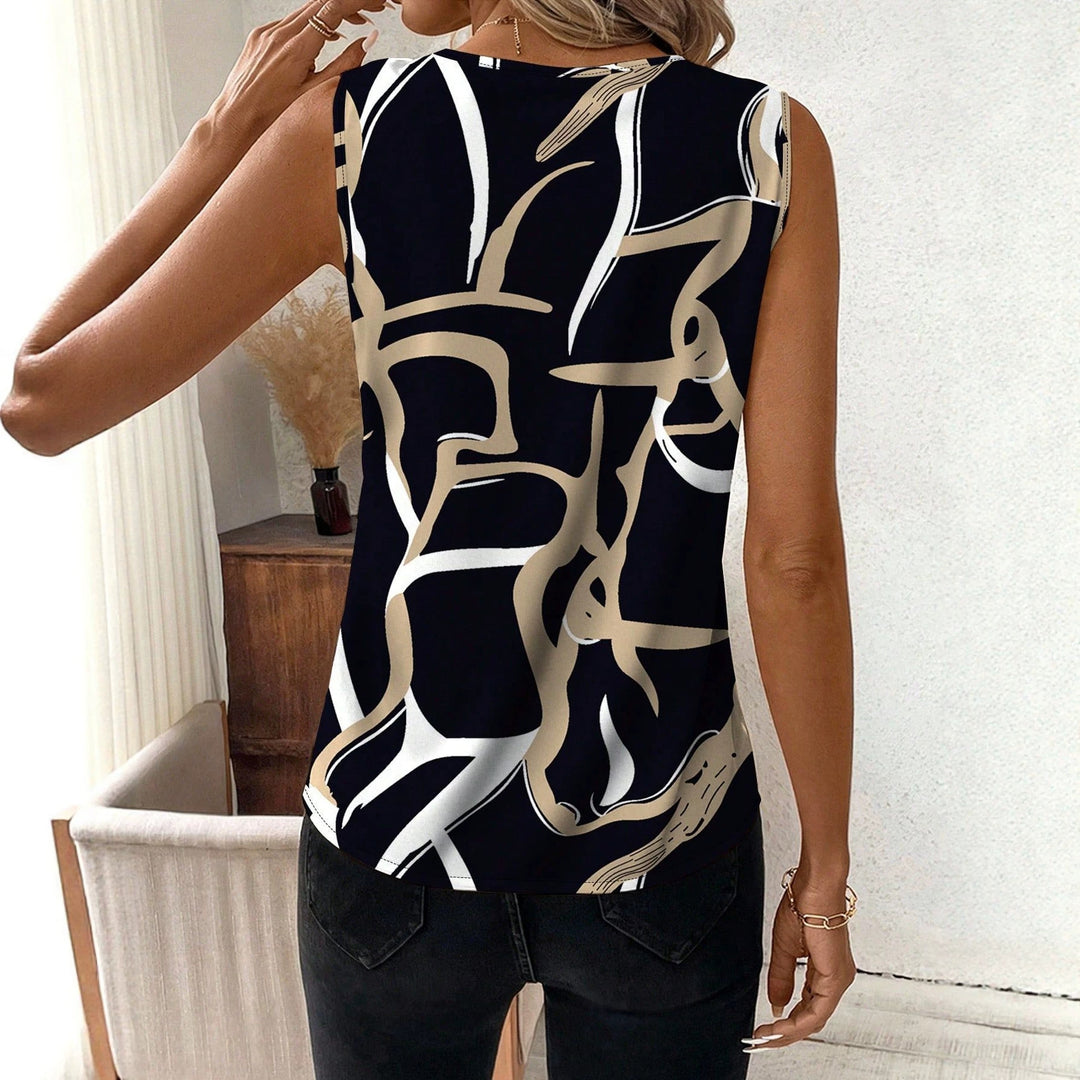 Damen Elegantes V-Ausschnitt Top mit modernem grafischen Muster EB
