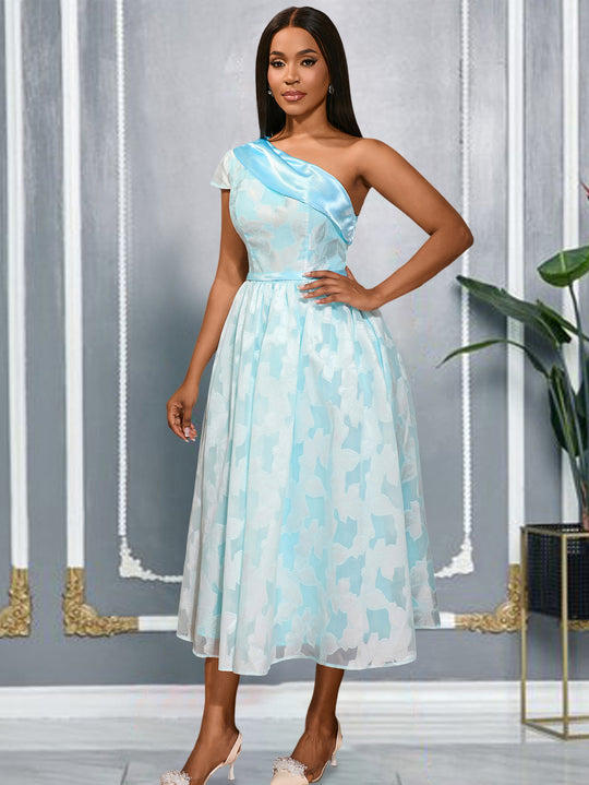 Damen Chiffon Abendkleid mit asymmetrischem Ausschnitt EB