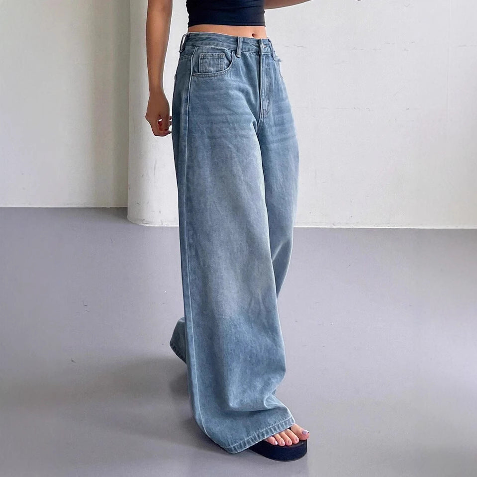 Damen Weite Jeanshose im lässigen Style mit hohem Bund und modischen Details EB