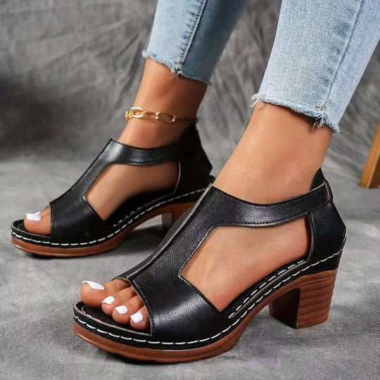 Damen Offene Blockabsatzsandalen mit seitlicher Schnalle EB