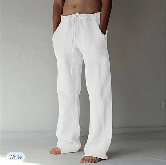 Herren nan Leinenhose mit weitem Schnitt Kordelzug und Seitentaschen EB