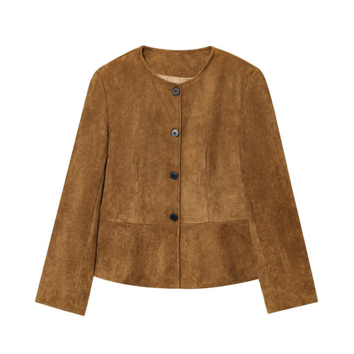 Damen elegante Kunstlederjacke mit knopfbeschichtetem Design EB