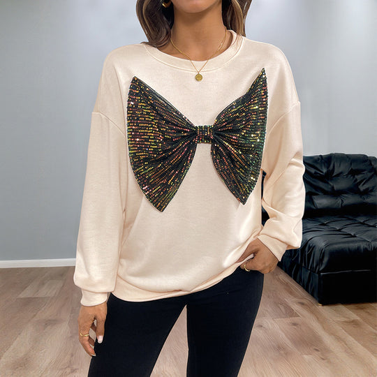 Damen Sweatshirt mit glitzerndem Schleifendetail EB
