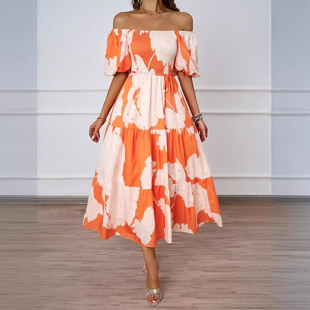 Damen Sommerkleid mit elegantem Puffärmel-Design und floralem Muster EB