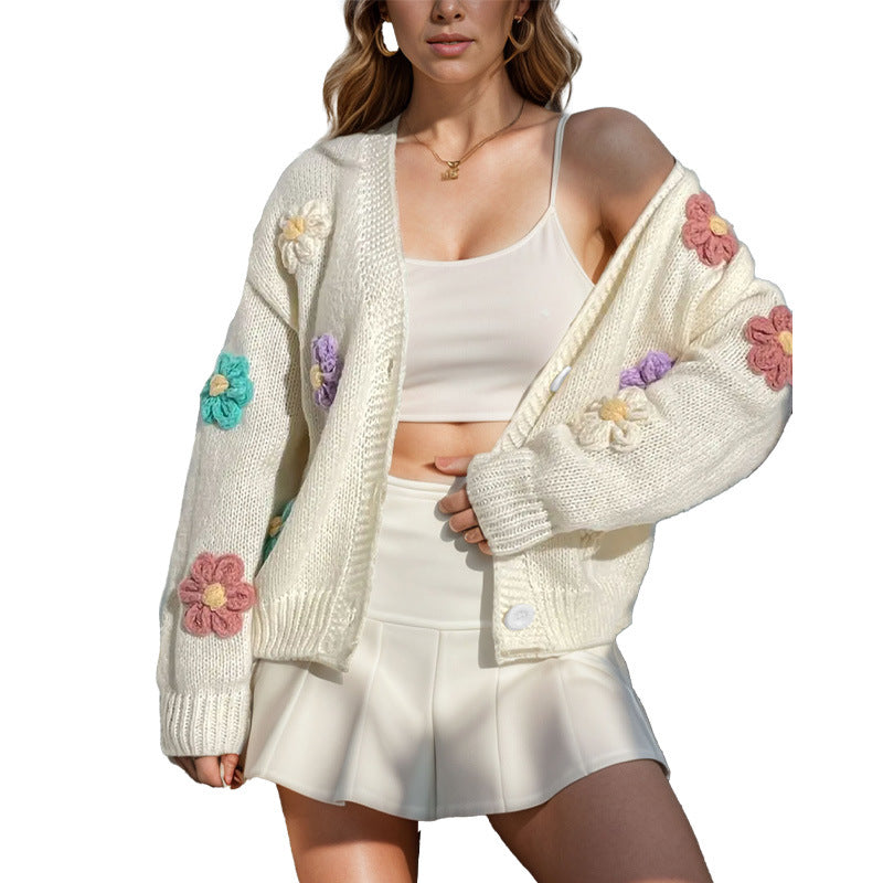 Damen Strickjacke mit floralen Applikationen EB