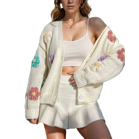 Damen Strickjacke mit floralen Applikationen EB