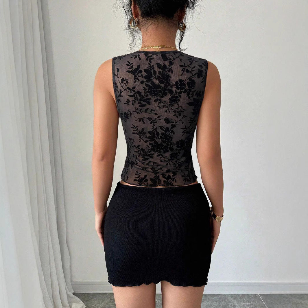 Damen nan figurbetontes Spitzenbody mit tiefem V-Ausschnitt, floraler Samtstruktur und Tüllbesatz EB