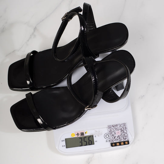 Damen elegante Sling-Sandalen mit feinen Riemen und modischem Blockabsatz EB