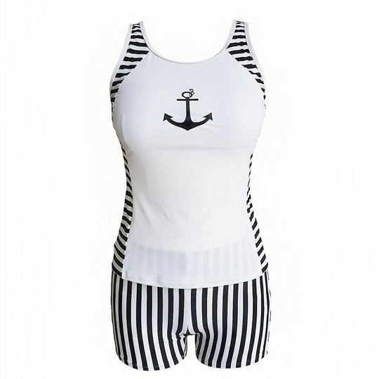 Damen Sportshirt mit hoher Taille und maritimem Design EB