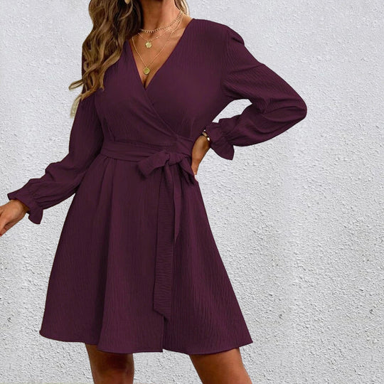Damen Wickelkleid mit ausgestellten Ärmeln und Gürtel EB