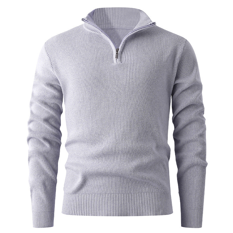 Herren nan Slim-Fit Halbzip-Strickpullover aus Merino-Baumwollmix mit verstärktem Stehkragen EB