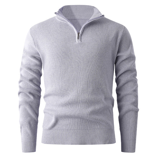 Herren nan Slim-Fit Halbzip-Strickpullover aus Merino-Baumwollmix mit verstärktem Stehkragen EB