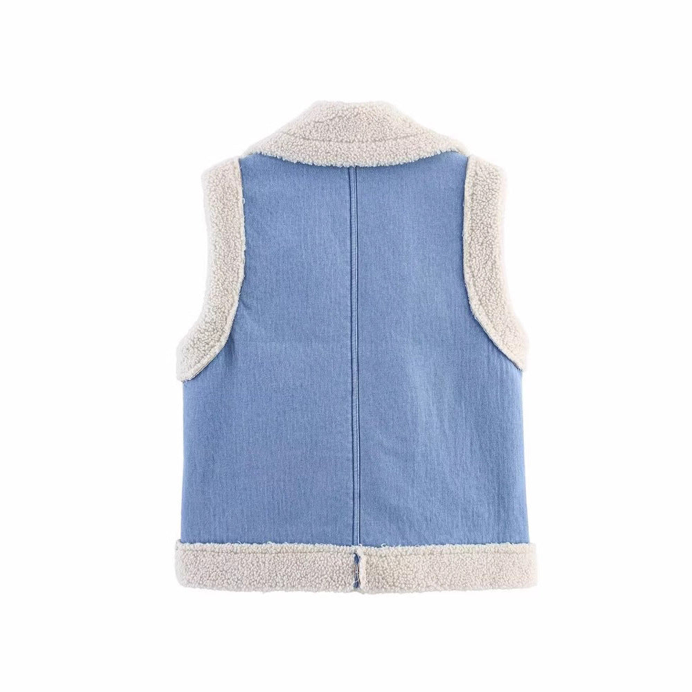 Damen Weste im Vintage-Style aus Denim mit Fleecefutter EB