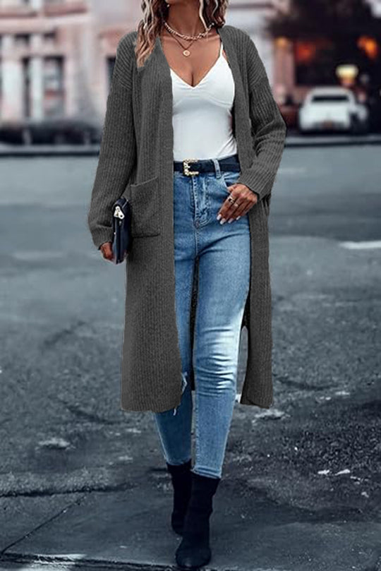 Damen Grobstrick-Kimono-Cardigan mit tiefen Taschen und offenen Ärmeln EB