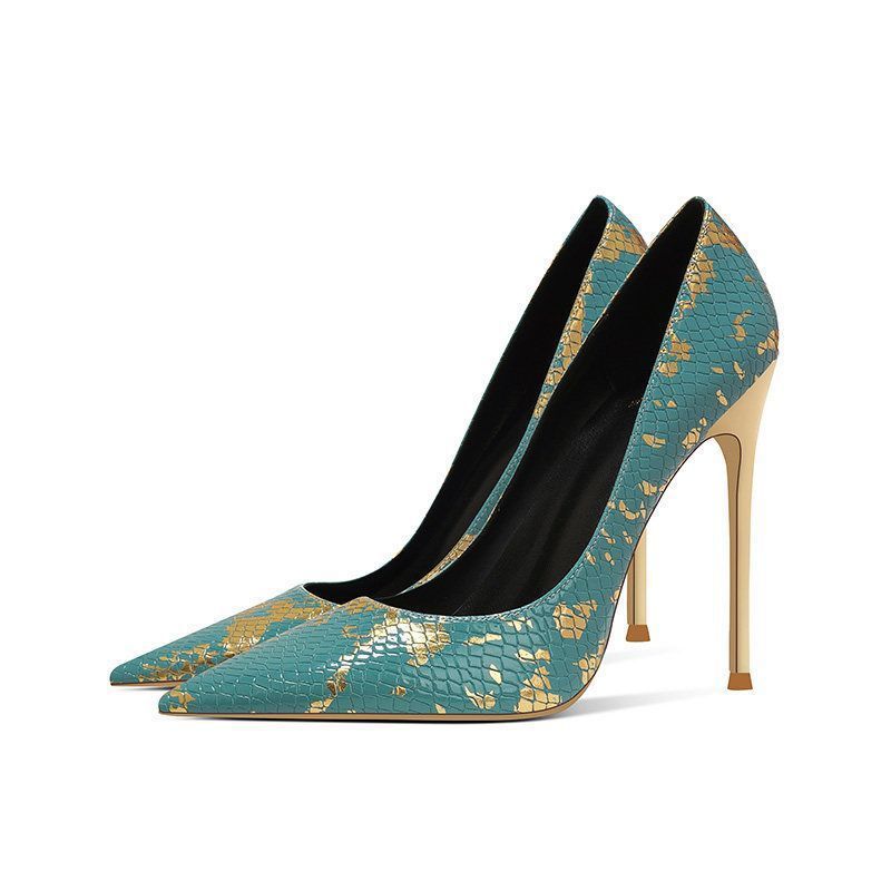 Damen spitzen Stiletto-Pumps mit Schlangenleder-Design EB