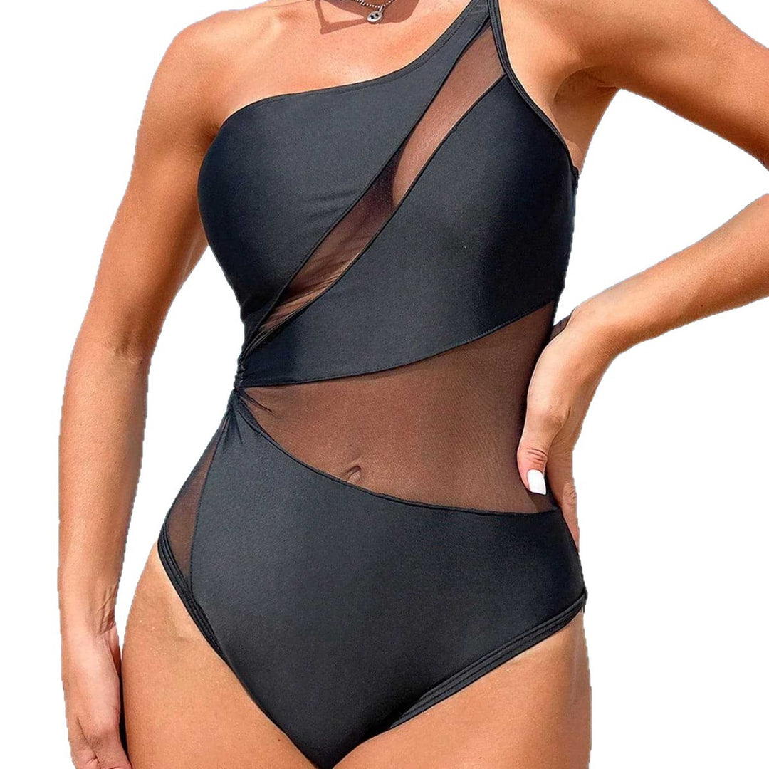 Damen Einseitiger Badeanzug mit raffinierten Mesh-Elementen EB