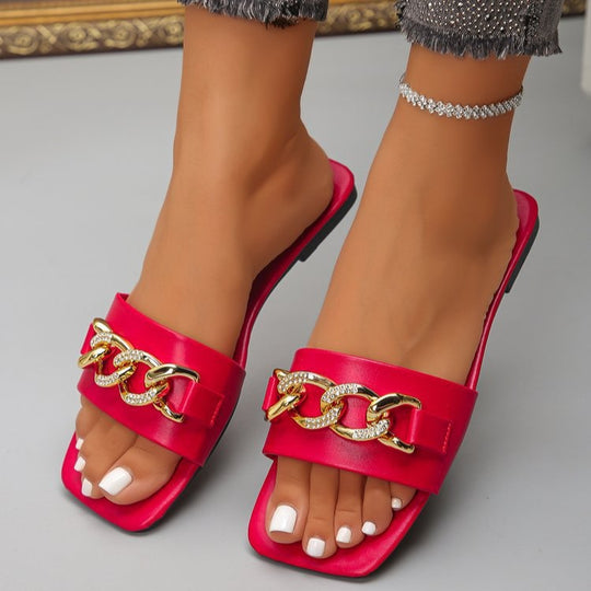 Damen Komfortable Sandalen mit funkelndem Kettenakzent EB
