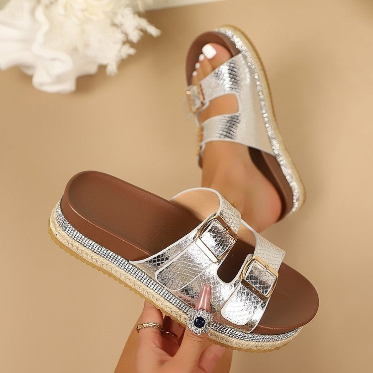 Damen Trendige Riemensandalen mit funkelndem Design EB