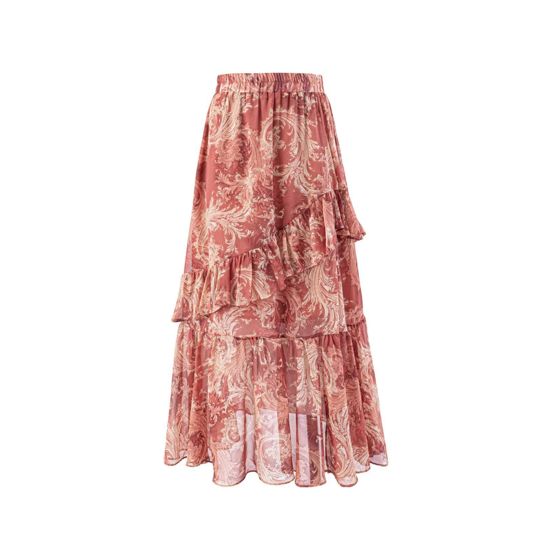 Damen Maxi-Rock mit voluminösem Stufendesign EB