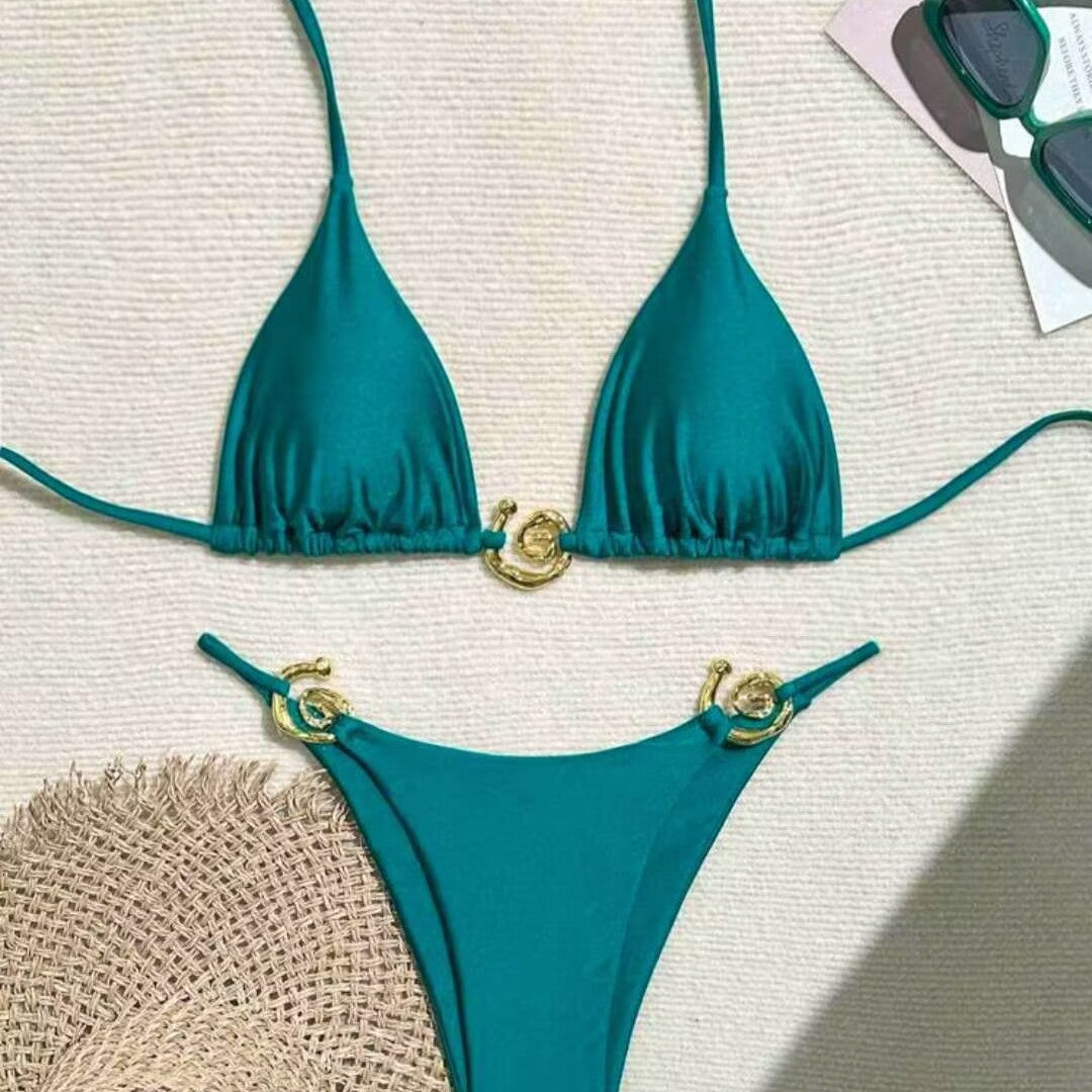Damen Triangel-Bikini mit raffiniertem Gold-Detail EB