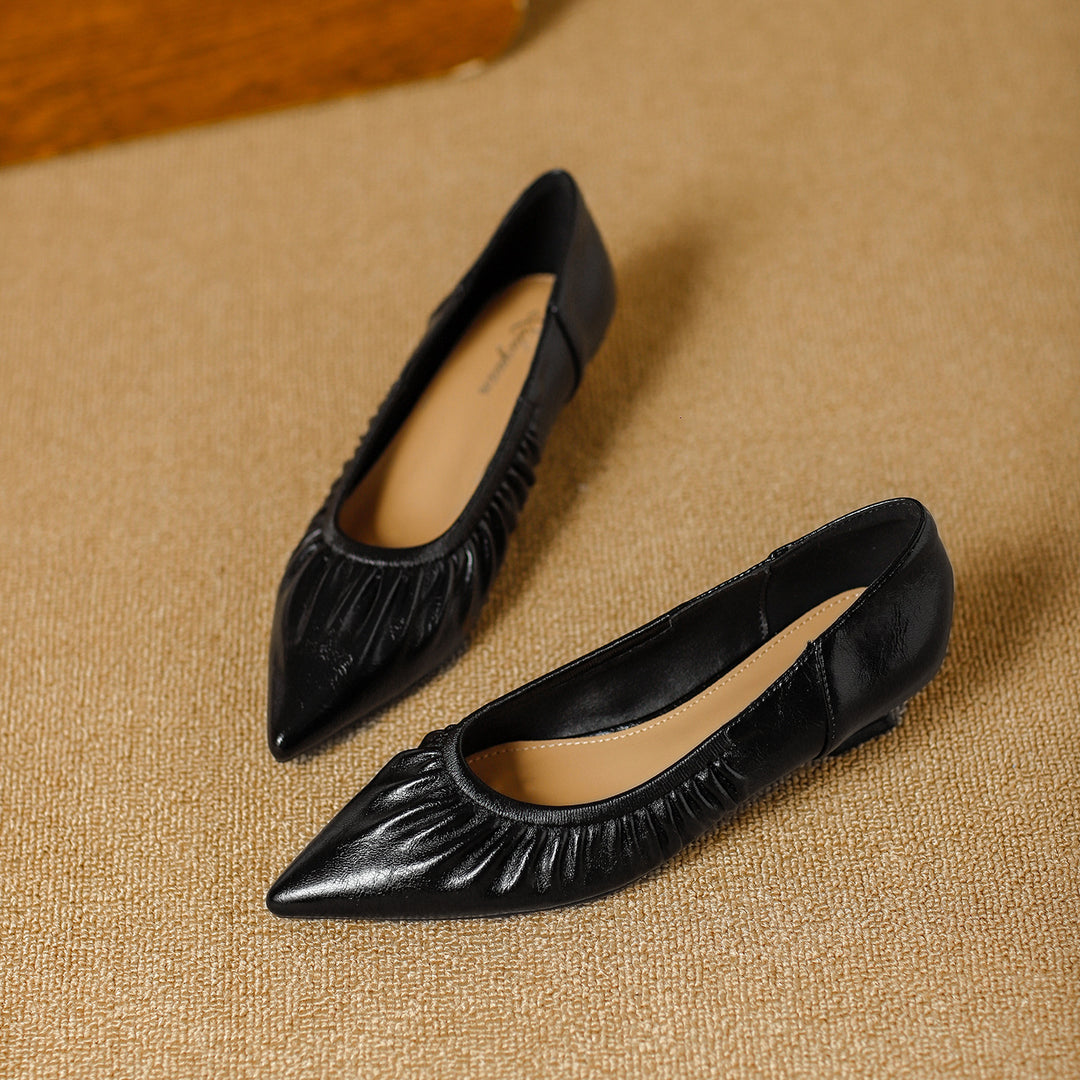 Damen elegante spitze Ballerinas mit raffiniertem Falten-Design EB
