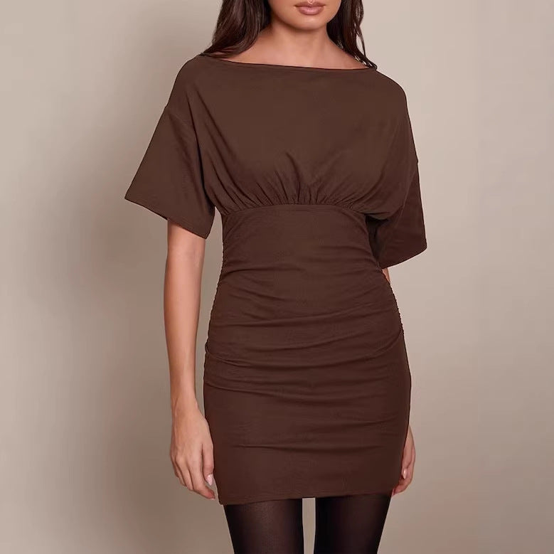 Damen figurbetontes Wickelkleid mit Raffungen und weiten Ärmeln EB