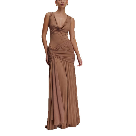 Damen Maxikleid mit eleganter Drapierung und schickem V-Ausschnitt EB