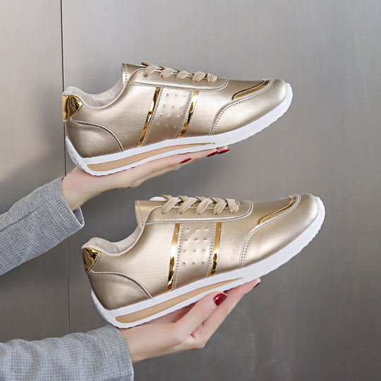 Damen Sportliche Sneaker mit glänzender Oberfläche und atmungsaktiver Sohle EB