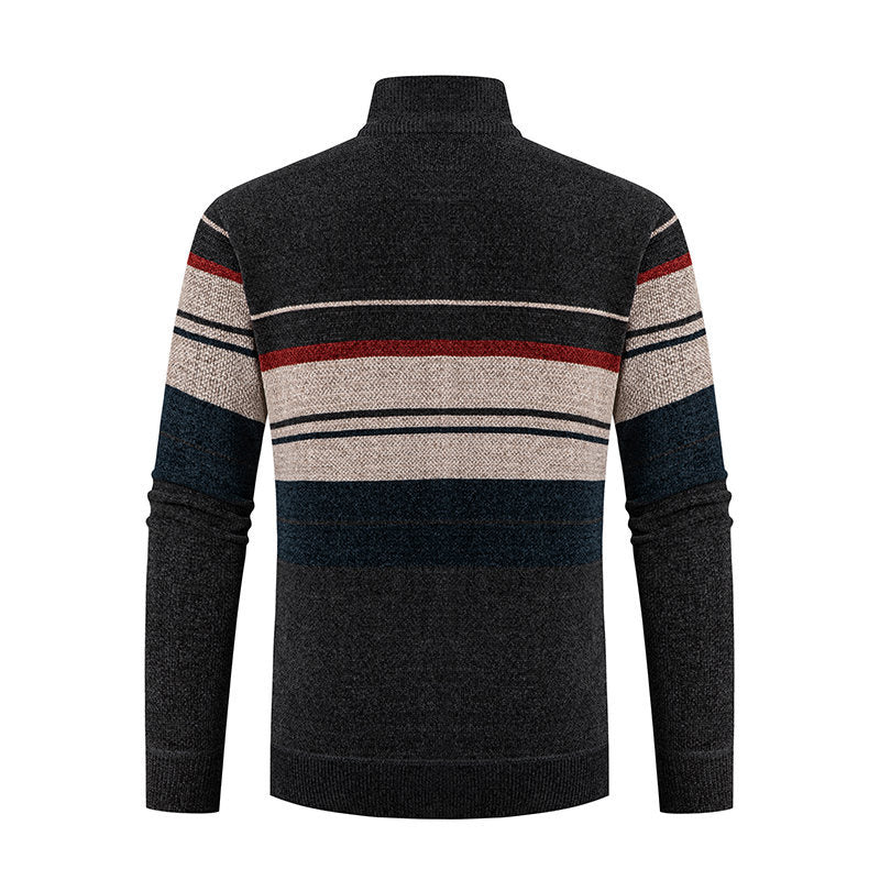 Herren modische Strickjacke mit kontrastierenden Streifen und hochabschließendem Kragen EB