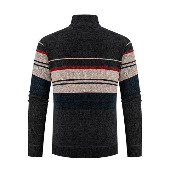 Herren modische Strickjacke mit kontrastierenden Streifen und hochabschließendem Kragen EB