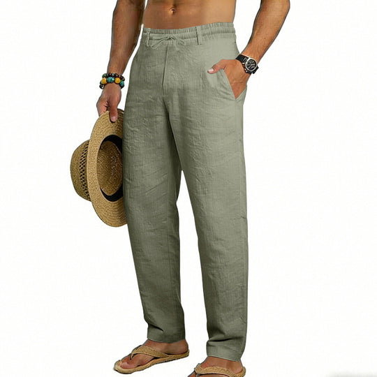 Herren nan luftige Leinen-Relaxhose mit elastischem Komfortbund und geradem Bein EB