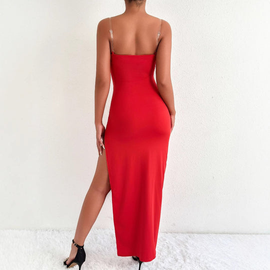 Damen Elegantes Maxikleid mit seitlichem Schlitz und feinen Trägern EB