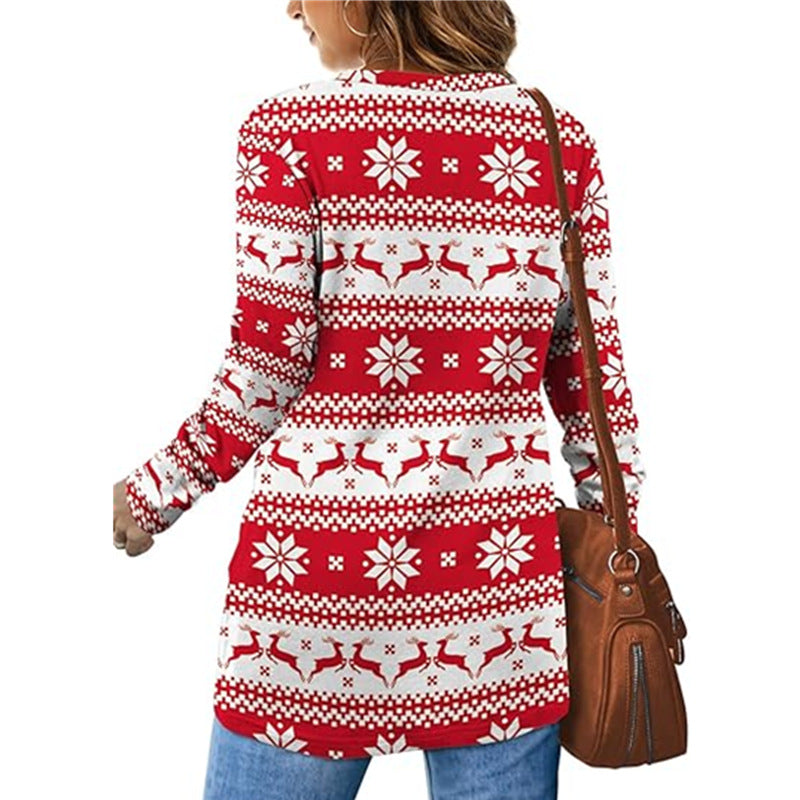 Damen Gemusterter Winterpullover mit Rundhalsausschnitt EB