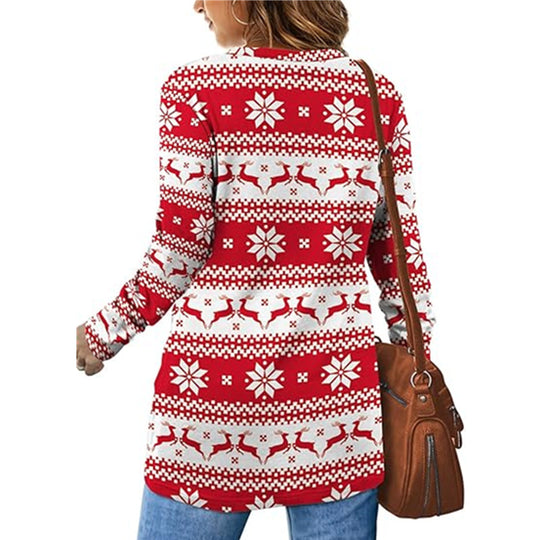 Damen Gemusterter Winterpullover mit Rundhalsausschnitt EB