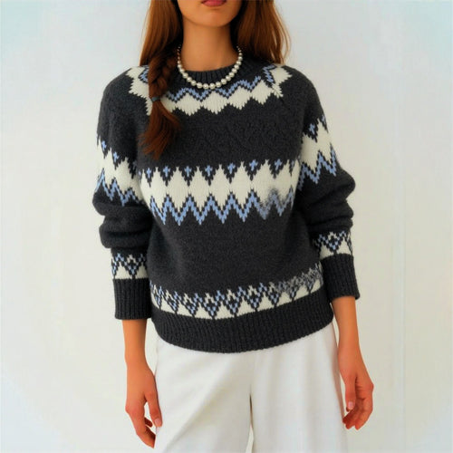 Damen Strickpullover mit grafischem Muster und weichem Material EB