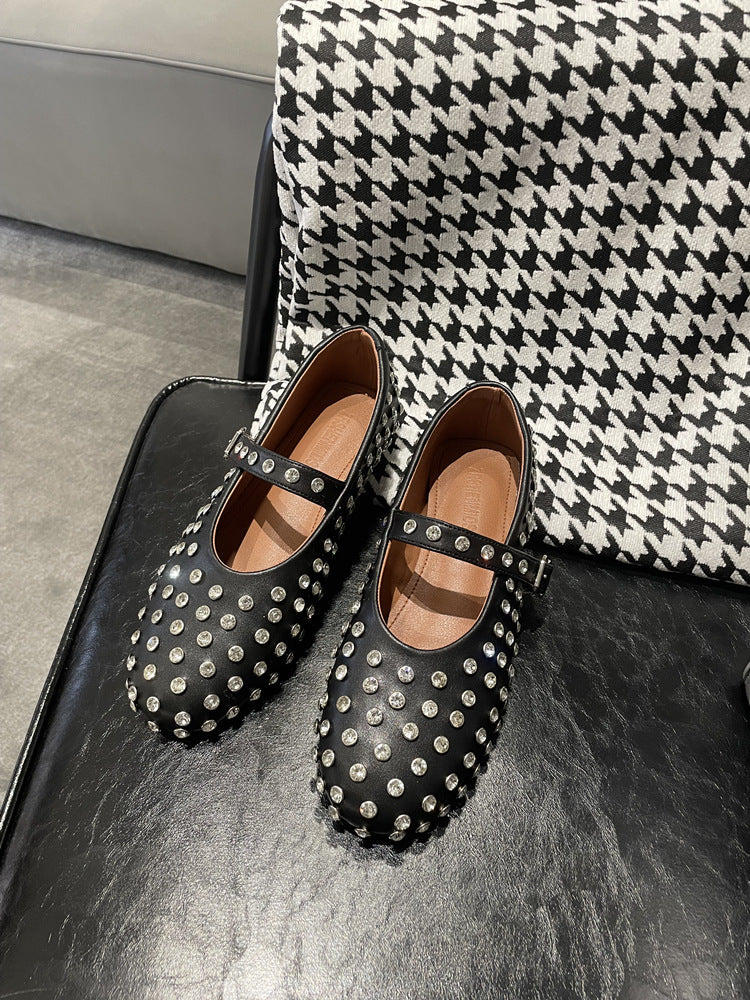Damen Ballerinas mit elegantem Strassbesatz und Riemchen EB