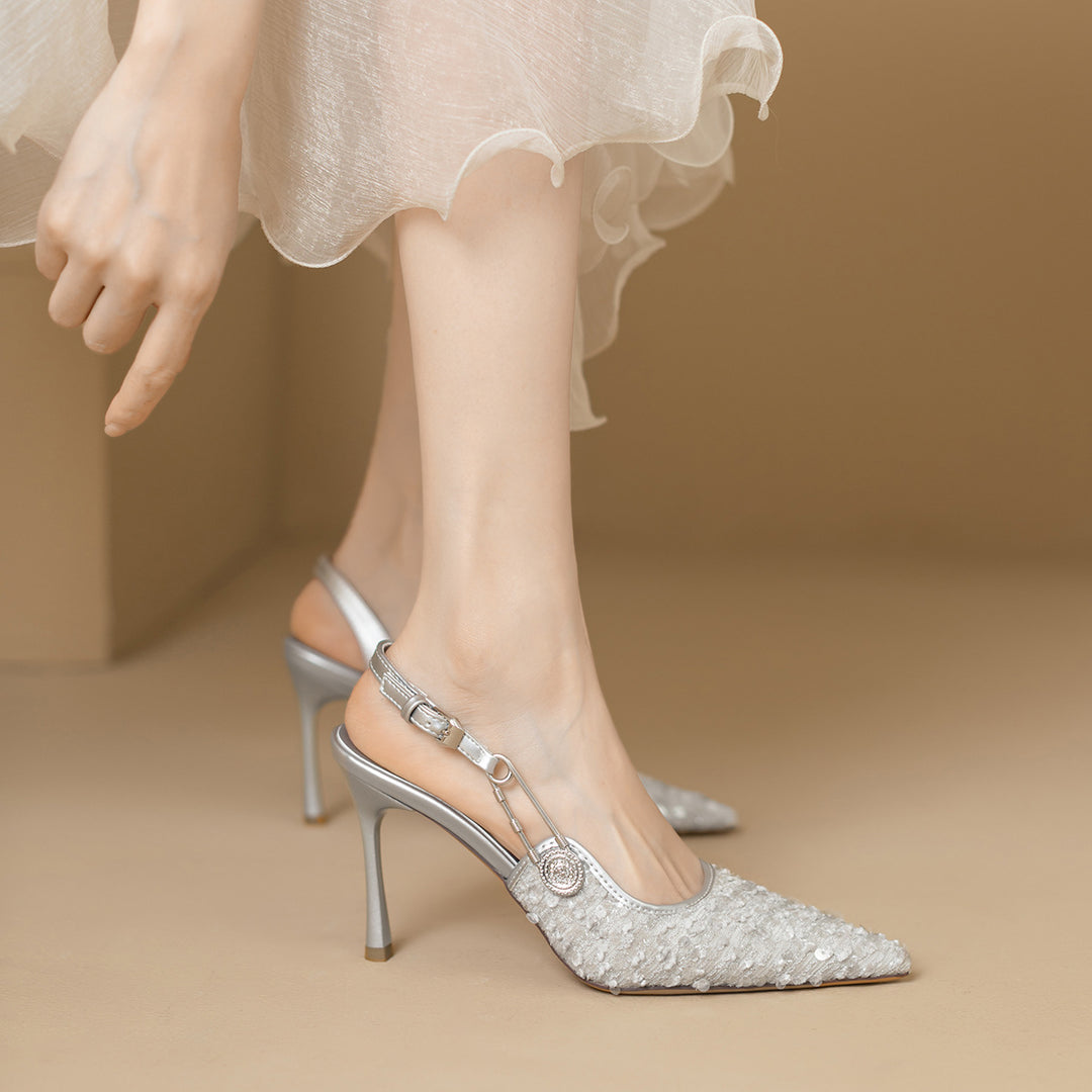 Damen Elegante Slingback-Pumps mit raffiniertem Schmuckdetail EB