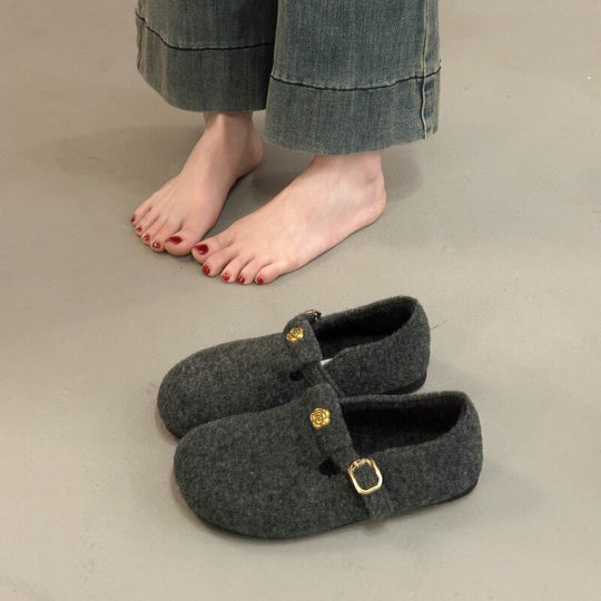 Damen Filzschuhe mit elegantem Schnallenverschluss EB