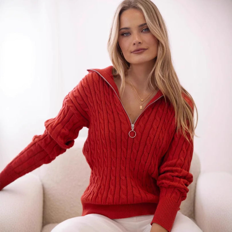 Damen Strickpullover mit elegantem Kabelmuster und modischem Stehkragen EB