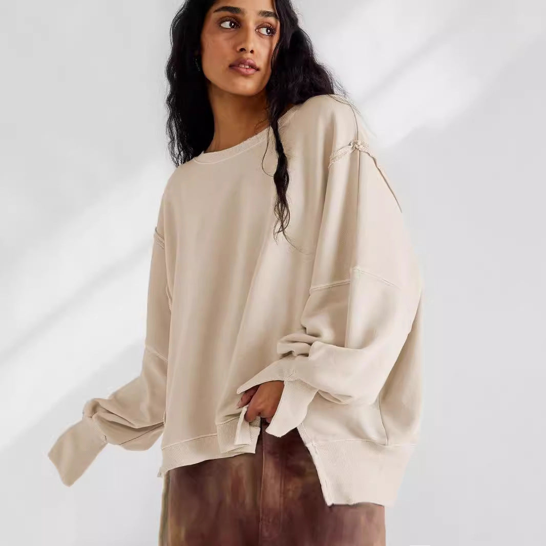 Damen Oversized Sweatshirt mit kreativem Saumdesign EB