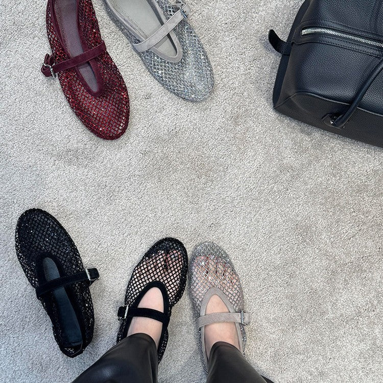 Damen elegante Riemchen-Ballerinas mit modischem Glitzereffekt EB