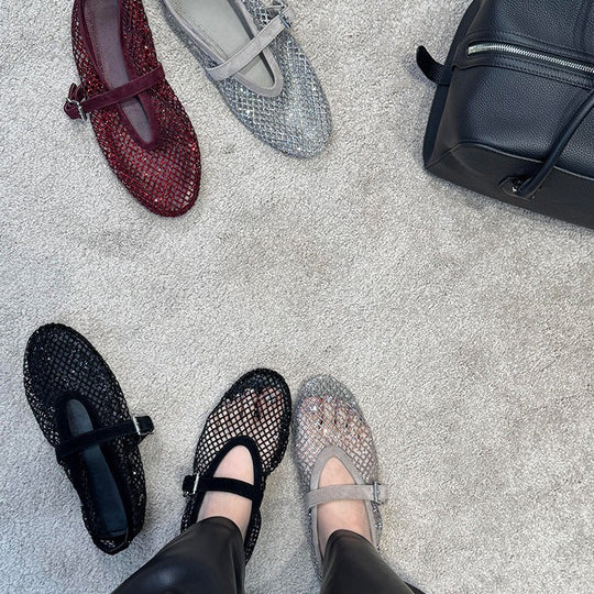 Damen elegante Riemchen-Ballerinas mit modischem Glitzereffekt EB