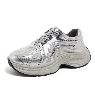Damen modische Lauf-Sneaker mit glänzendem Obermaterial und dämpfender Sohle EB