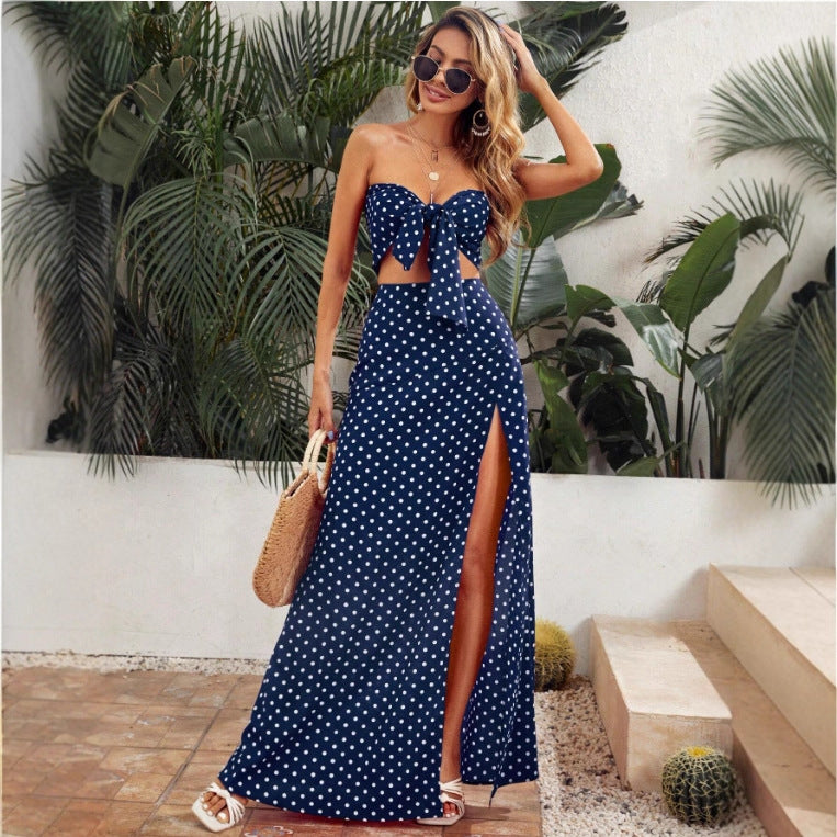 Damen Maxi Kleid mit tiefem V-Ausschnitt und modischem Schlitz EB