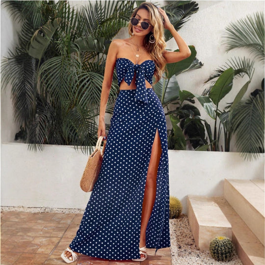 Damen Maxi Kleid mit tiefem V-Ausschnitt und modischem Schlitz EB