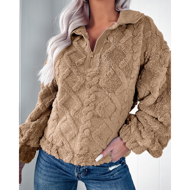 Damen Fleece-Pullover mit halbem Reißverschluss und strukturiertem Design EB