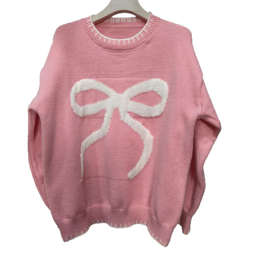 Damen lässiger Pullover mit kontrastierenden Schleifen-Detail und geripptem Saum EB