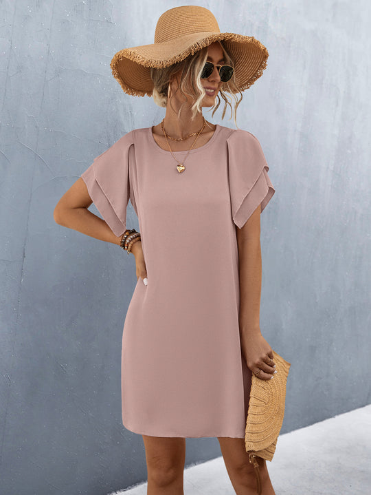 Damen Kurzarmkleid mit voluminösen Rüschendetails und bequemen Schnitt EB
